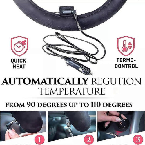 Black Heated Steering Wheel Cover Wireless Warmer,Rechargeable Cordless 1