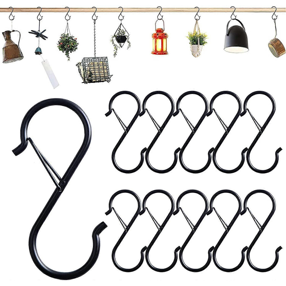 (As Show, One Size) 10 Pack S Shaped Hooks With Safety Buckle 9Cm S Hooks For Hanging Utensils And Pots Black 4631783227337