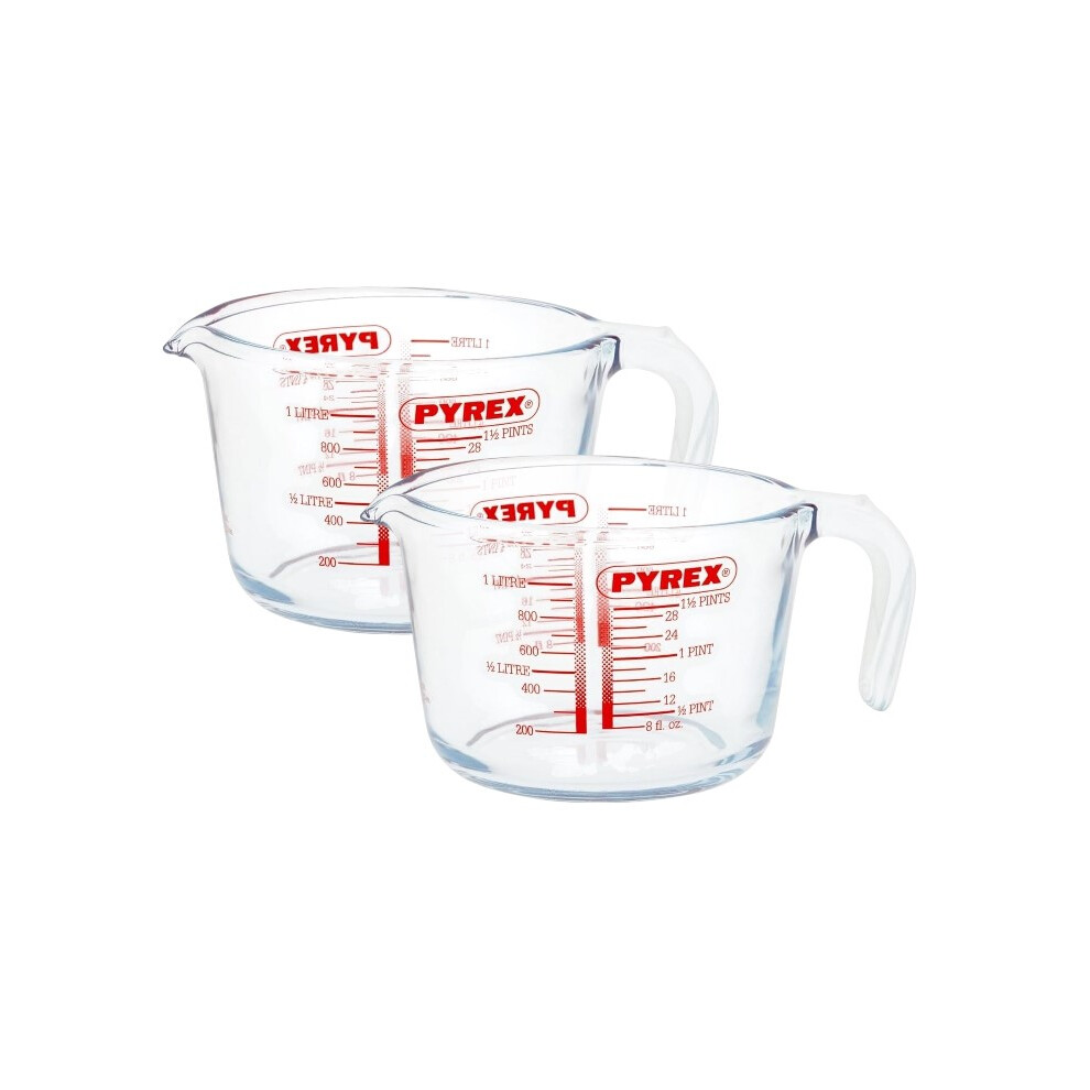 2x Pyrex Large Glass Measuring Jug 1000ml Classic Kitchen Measurement