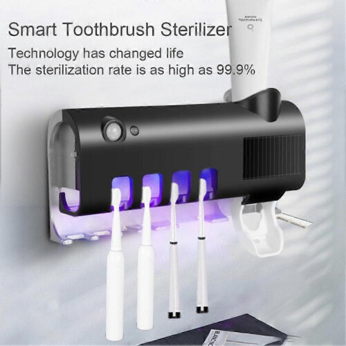 (Induction mode, black) UV Light Sterilizer Toothbrush Holder Cleaner & Automatic Toothpaste Dispenser& towel Sterilizer 2