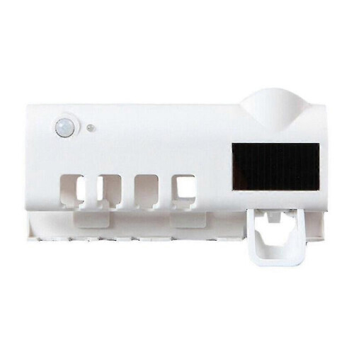 (Button model, white) UV Light Sterilizer Toothbrush Holder Cleaner & Automatic Toothpaste Dispenser& towel Sterilizer