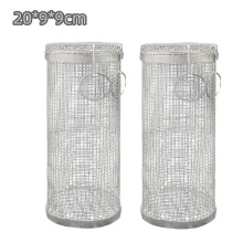 2pcs New Rolling Grilling BBQ Basket Stainless Steel Leakproof Mesh Barbecue Rack Outdoor Picnic Camping Simple Cylindrical BBQ Grill