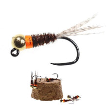 Bimoo 6 stücke Wolfram Perle Jig Kopf Perdigon Nymphen Orange Kragen Fasan Schwanz Fly Euro Nymph Forellen
