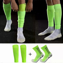 2 Paar Set Herren Grip Fußballsocken und Wadenärmel Erwachsene Jugendliche Rutschfeste Beinschützer