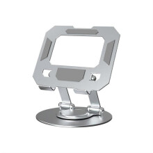 (Round Base, Silver) 360 Metal Portable Laptop Tablet Stand Riser Bracket Adjustable Holder For Desk