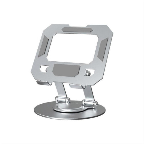 (Round Base, Silver) 360 Metal Portable Laptop Tablet Stand Riser Bracket Adjustable Holder For Desk