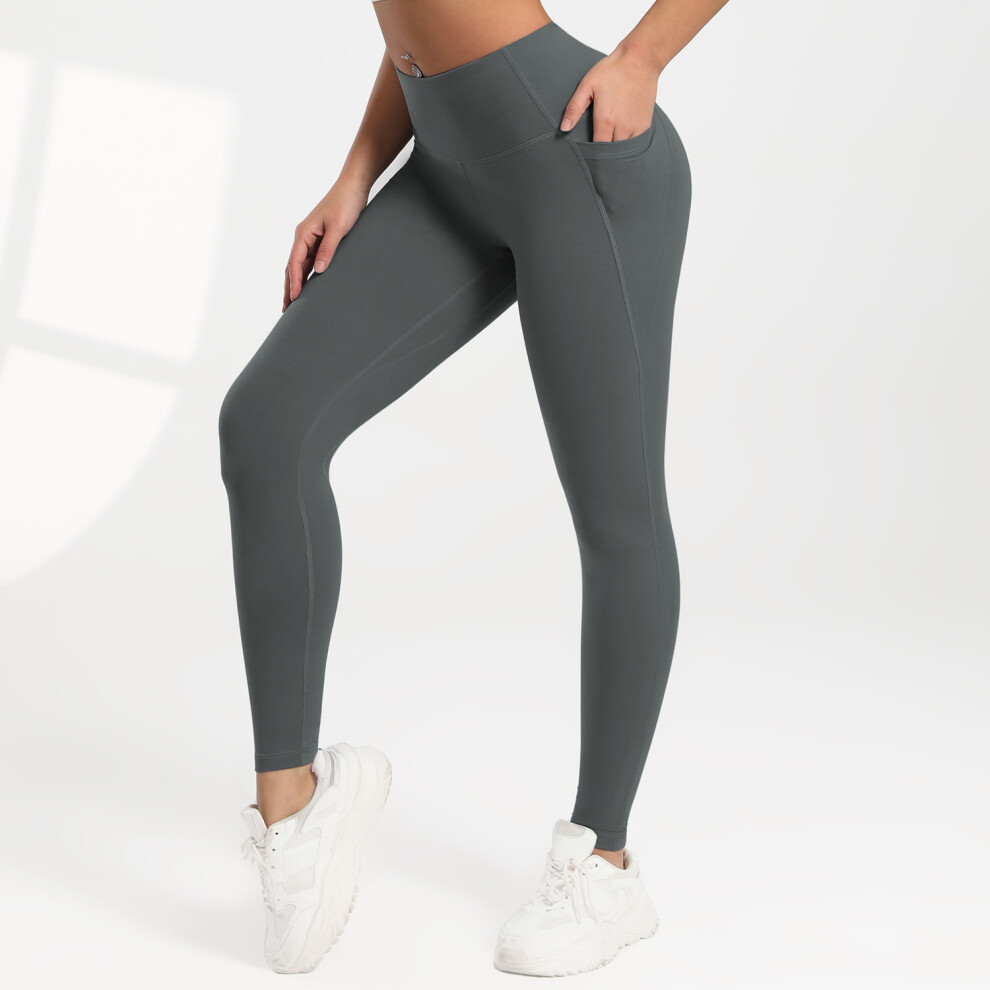 (Dark gray, 2XL) Women's leggings soft belly high elastic slim black high waist fitness high waist yoga pants for women