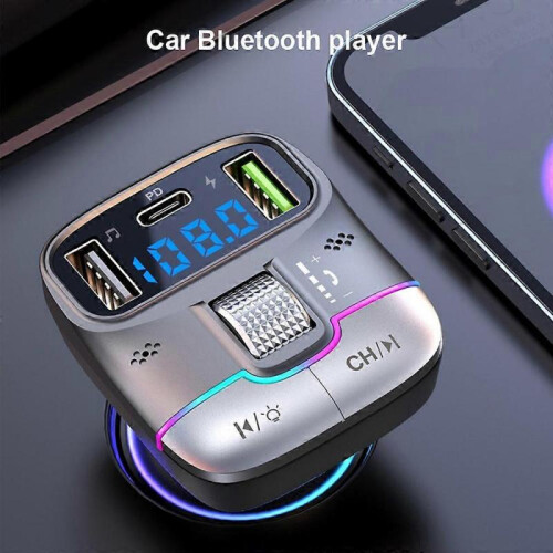 Car Bluetooth5.3 FM Transmitter Wireless USB PD Adapter MP3 Player Quick Charger 2