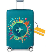 (As show, One size) Travel Luggage Cover Elastic Suitcase Trolley Protector Cover for 22-28 Inch Luggage ( Send one Luggage tag Free) (L, Green-Plane)