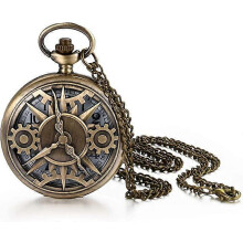 (As show, One size) Pocket Watch Men's Retro Gear Chain Watch Analogue Quartz Watch with Necklace Chain Pocket Watch Gift for Men Woman