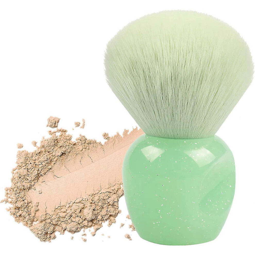 Green (As Show, One Size) Powder Makeup Brush, Blush Brush, Large Face Brush For Loose Or Pressed Powder, Bronzer Brush With Plush Fibers