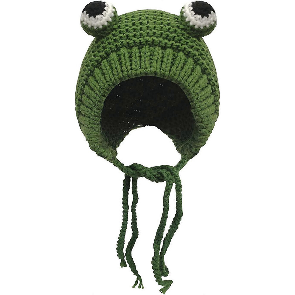 (As Show, One Size) Frog Knitted Beanie Crochet Earmuffs Windproof Outdoor Hat Animal Hat Halloween Cute Cosplay Party Accessory Photo Props Unisex Sp 4632228931062