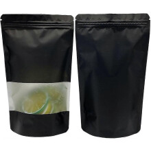 (As show, One size) 50 Pcs (Black,10x15+3cm) Food Pouches with Clear Window, Stand Up Resealable Zip Foil Pouch, Smell Proof Mylar Pouch Bag for Food Storage