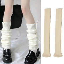 (As show, One size) 1 Pair Women Leg Warmers Over Knee Knitted Autumn Winter Long Tube Windproof Boot Cuffs For Outdoor yellow