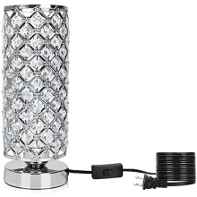 Crystal Bedside Table Lamp Decorative Nightstand Desk Lamp Modern Accent Round Night Light with Chrome Lampshade for Bedroom, Living Room
