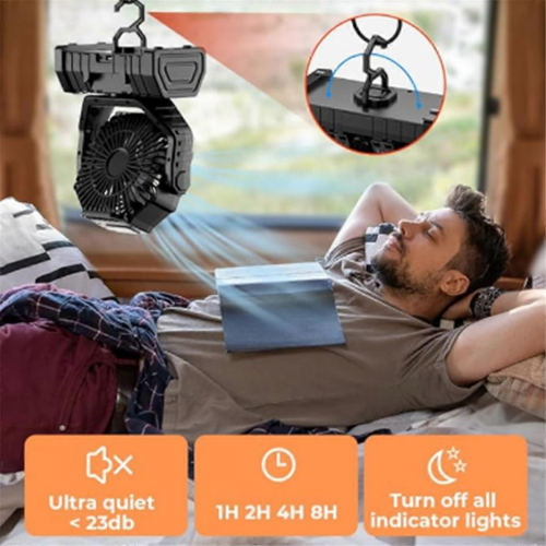 20000mAh Battery Fan Rechargeable with Hook Bright LED Light Remote Control Timer Auto Oscillation 2