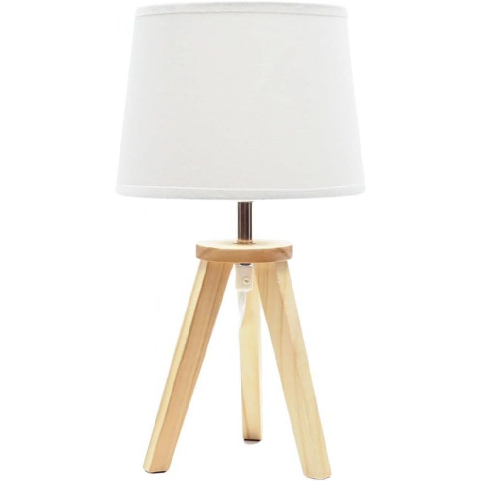 Lampe de table trépied en bois naturel avec abat-jour conique en lin, idéale pour le salon ou la chambre à coucher | Lampes de table, décora
