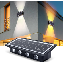 Zonne-energie buitenverlichting, wandlamp 2400 mAh op en neer 8 LED-wandlampen 2 lichtkleuren Zonne-energie tuinverlichting IP65 waterdicht