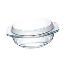 (1 L, Clear) Glass Casserole Dish with Glass Lid Round Baking Dish for Oatmeal Salad Milk 0.65L