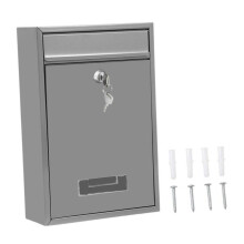 (32cm x 22cm x 8.5cm, Gray) Wall Mounted Mailbox Lockable with 2 Keys Metal Postbox for Door Office Home Black