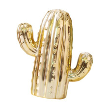 (16.5cmx7.8cmx18.5cm, Gold) Cactus Piggy Bank Money Saving Bank Porcelain Sculpture for Office Living Room Gold
