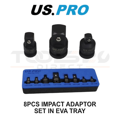 us pro US PRO Tools 8pc Impact Socket Adaptor Set – 1/4", 3/8", 1/2", 3/4" Dr in EVA Tray 7575