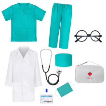 (Green02, 110) Carnival Cosplay Girl Boy Doctor Role Play Dress Up Set Doctor Scrubs Medical Kit Accessories 2-6Y
