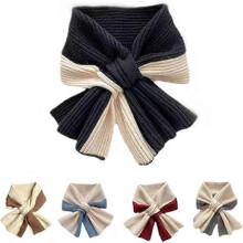 (grey) Winter Cross Neck Wrap Patchwork Color Women Knitted Scarf, Korean Style Shawl