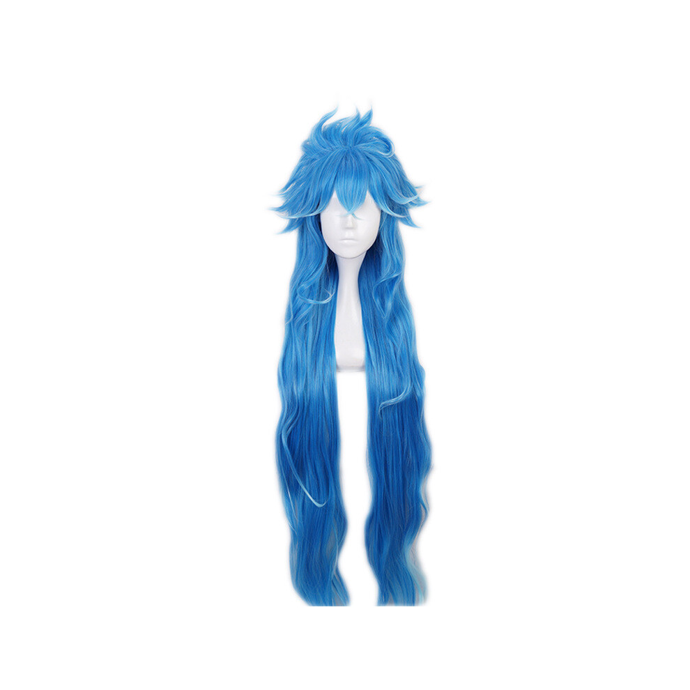 Topsrjyl (One Size) Anime Cosplay Twisted Wonderland Idia Shroud Cosplay Long Blue Curly Wig Cosplay Heat Resistant Synthetic Wigs Halloween Party