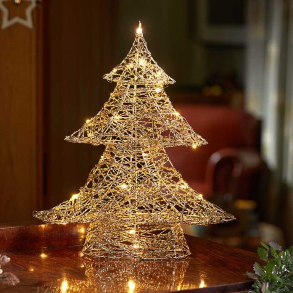 Three Kings 60Cm Battery Operated Light Up Gold Weave Christmas Tree With Warm White Leds