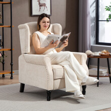 (Cream) HOMCOM Manual Reclining Armchair Recliner with Footrest Dark