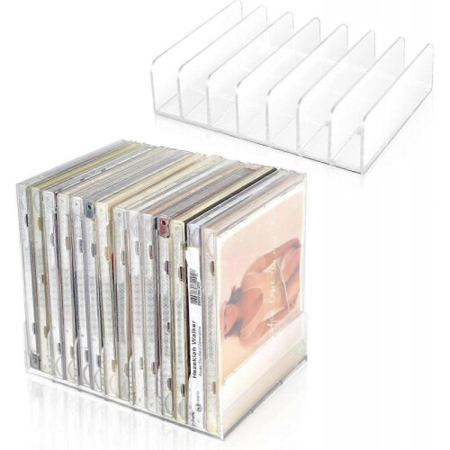 4Pcs Clear Acrylic CD Holder with Rubber Feet Stackable CD DVD Display Rack CD