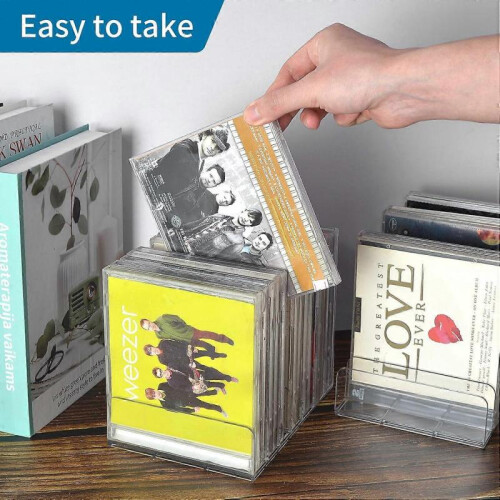 4Pcs Clear Acrylic CD Holder with Rubber Feet Stackable CD DVD Display Rack CD 2