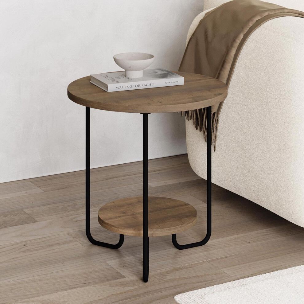 Dark Oak Side Table Dual Level Storage