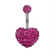 2025 Latest Model Ladies 9ct Yellow Gold Love Heart Banana Belly Bar - 10mm Baby Pink Round Crystal