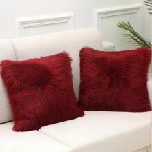 2025 Latest Model Set of 2 Faux Fur Wine Red 18 x 18 Decorative Square Pillow Cases Soft Fluffy