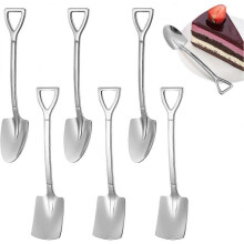 6 Pcs Acsergery Stainless Steel Shovel Spoon Coffee Stirring Shovel Shaped Dessert Spoon Gift
