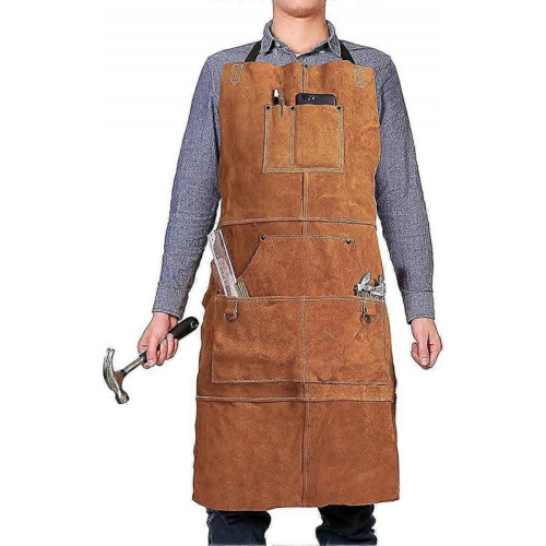 Leather Woodwork Apron,AcserGery Leather Apron with 6 Tool Pockets Heavy Duty