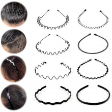8Pcs AcserGery Gift Metal Hair BandsHair HoopBlack Wavy Hair Head BandMetal
