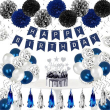 Mens Birthday Decorations Set with Acsergery Happy Birthday Banner, Blue and Silver Gift