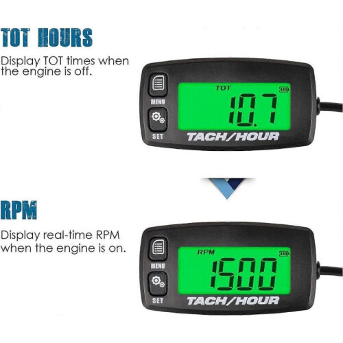 Inductive Tachometer with Hour Meter - Backlit Display for Gasoline Engine ATVs, UTVs, Dirt Bikes, and More 1