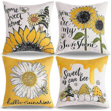Acsergery Yellow Cushion Covers Modern Honey Bee Cushion Covers 18X18 Flower Pillow Outdoor Cushion Gift