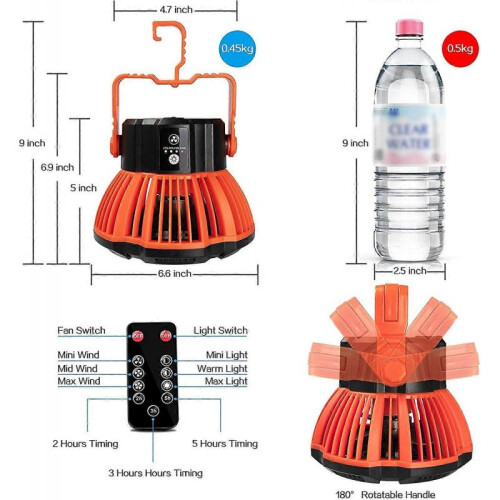 Portable Camping Fan with Camping Lantern Usb Rechargeable,AcserGery 5200Mah 1