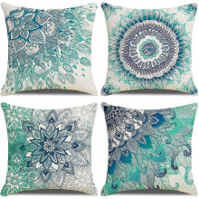 Pack Of 4 Cushion Covers, Bohemian Mandala Pattern Cotton Linen Decorative Throw Acsergery Gift