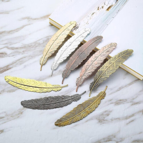 8 Pieces AcserGery Gift Metal Feather Bookmarks Assorted Metal Bookmark Feather 1