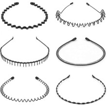 Hair Bands for Acsergery Men Women, 6 Pcs Metal Headbands, Unisex Black Wavy Spring Hair Gift