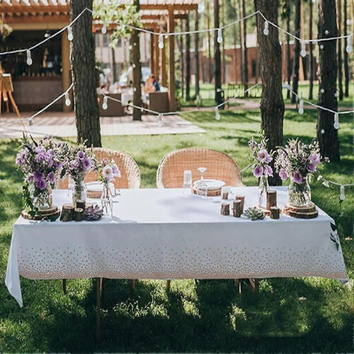 Disposable Tablecloths, 2 Pack Acsergery Rose Gold Rectangle Party Table Cloths Gift 2