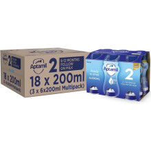 Aptamil 2 Follow On Milk 6-12 Months Ready-to-Use Liquid Formula 200 ml Pack of 18 with Vitamin D for Immune Support