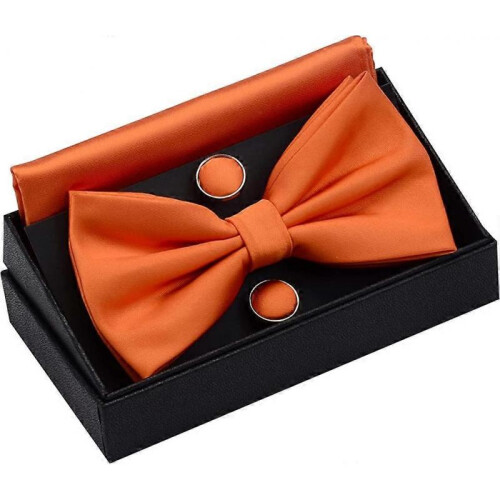 Mens Solid Color Double Fold Pre-Tied Bow Tie and Pocket Square Cufflink Set with Acsergery Gift Box Gift 1