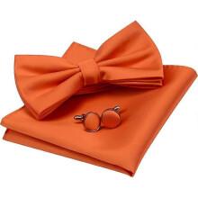 Mens Solid Color Double Fold Pre-Tied Bow Tie and Pocket Square Cufflink Set with Acsergery Gift Box Gift